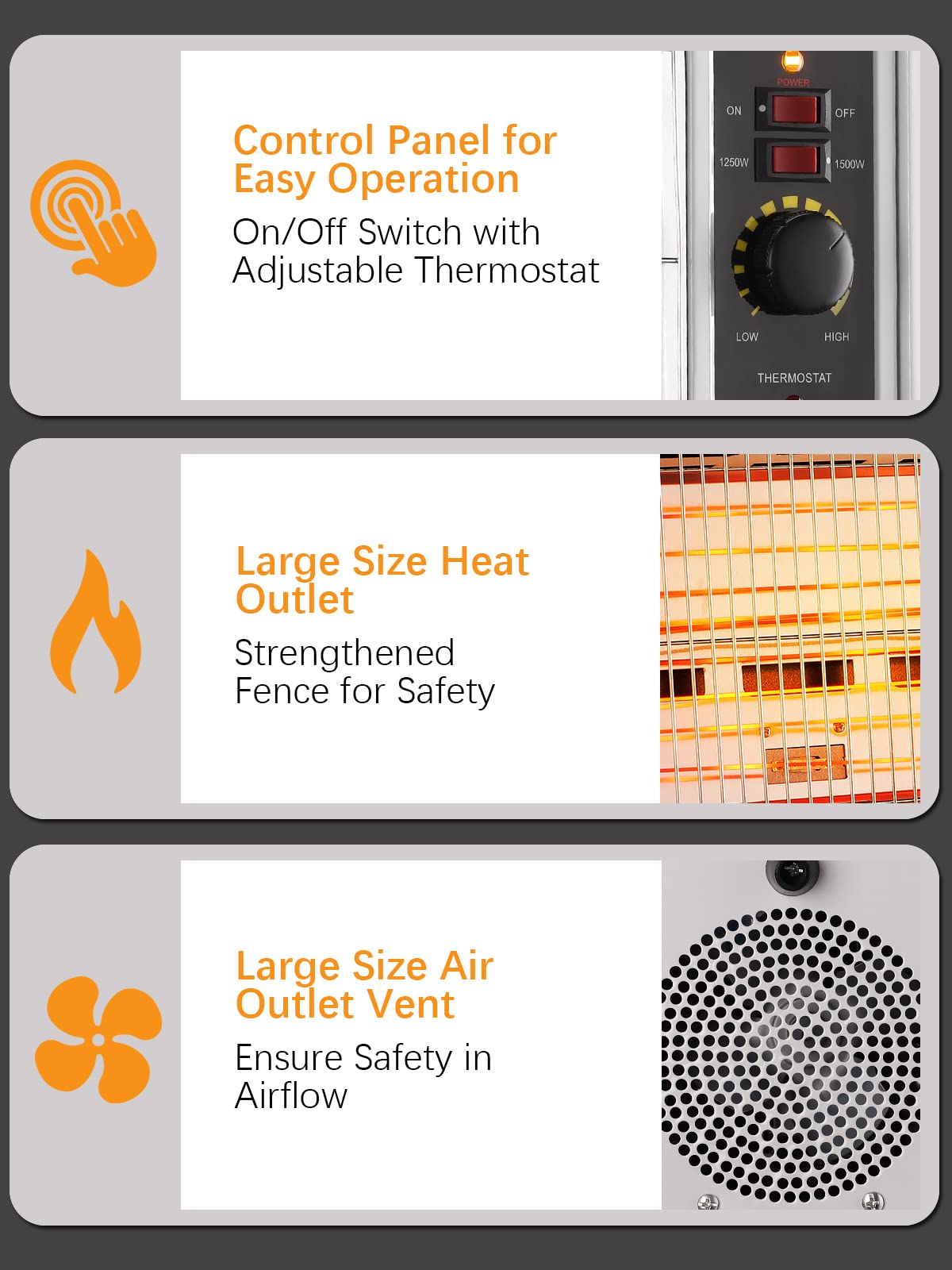 JASUN Radiant Heater Electric Space Heater Fast Heating with Adjustable Thermostat, Portable Indoor Heater with Handle Quiet1250W/1500W for Office Home Garage Bedroom ETL Approved White