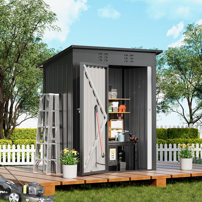 COMHOMA Shed Outdoor Storage Shed Metal,Lockable Doors Tool Sheds with Sloping Roof,Steel Garden Shed with Air Vent for Backyard,Patio,Lawn,Poolside(Grey,5'*3')