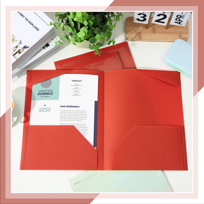 Henoyso 60 Pack Plastic Folders with Clear Front Pockets Heavy Duty File Folders with 2 Pockets and Card Slot for Classroom, School & Office Bulk Supply (Red)