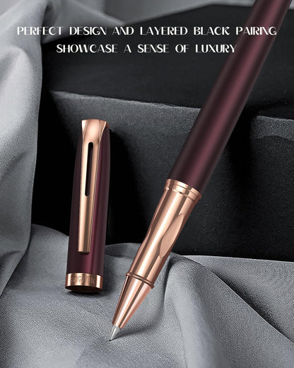 BOCIYER samurai Rollerball Liquid Ink Pen Set,Luxury Executive Writing Pen for the Office,Rollerball Pen Refillable,Schmidt Refill*2 And Gift Box,Roller Ball Pen Gift Set for Men & Women(Dark red)