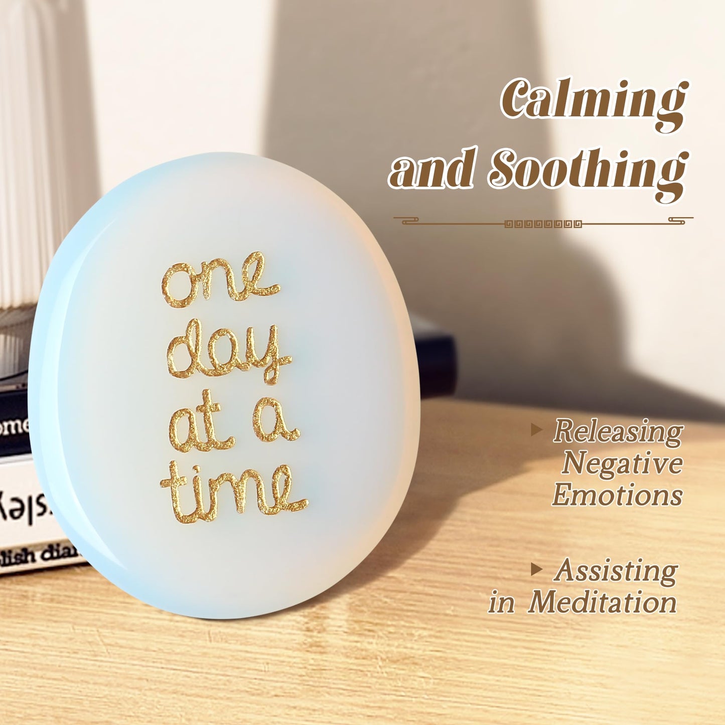 QINJIEJIE One Day at A Time Opal Worry Stone Healing Crystal Thumb Stones Thinking of You Gifts for Anxiety Relief Items You Got This Inspirational for Friend Encouragement Gift for Women Men