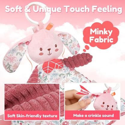 GKDOMS Baby Lovey Rabbit Stuffed Animal for Infant Boys and Girls, Security Blanket and Hand Shaker Set Newborn Stuffed Hanging Animal Plush Snuggle Toy Baby Showers Thank You Gifts