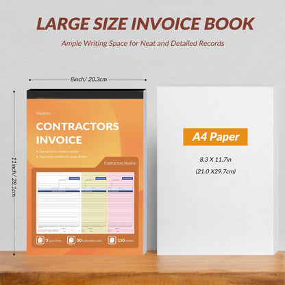 Harfesto Large Contractor Invoice Book, Invoice Receipt Book for Small Business, 3 Part Carbonless Work Order Estimate Forms, 8x11 in, 50 Sets