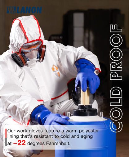 LANON PVC Coated Cold Proof Heavy Duty Gloves, Waterproof Warm Work Gloves for Freezer Work, Chemical & Oil Resistant, Non-Slip, Large