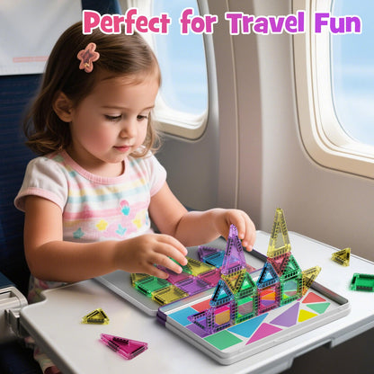 WMXDU Mini Magnetic Tiles, 40PCS Magnetic Building Blocks with Iron Box, Magnet Toys Travel Size On-The-Go Construction Set STEM Travel Toys for Boys and Girls Ages 3+