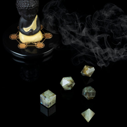 Crocon Labradorite 5Pcs Platonic Solids Crystal Geometry Set, Platonic Solids Sacred Geometric Stones for Meditation Reiki Balancing Healing Chakra Stone Cleansing Spiritual Good Luck (1520mm)