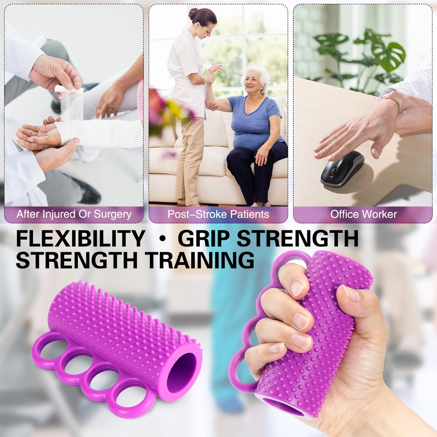 Hand Therapy Grip Strengthener with 4-Finger Loops – Acupressure Hand Exercise Ball for Arthritis, Carpal Tunnel, Stroke Recovery and Wrist Pain Relief – Physical Therapy Squeeze Ball for Hand Strength & Stress Relief