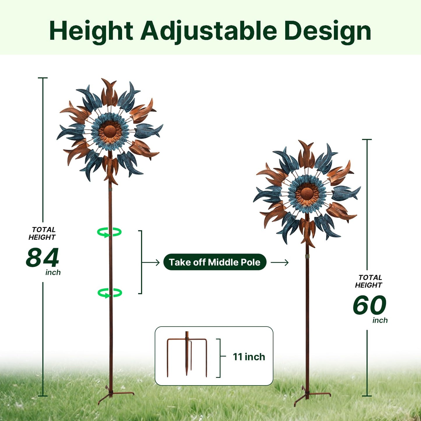 Wind Spinners Outdoor, 84" Large Metal Kinetic Wind Sculptures for Garden, Classic Yard Art with 2 Piece Welcome Flag Decoration