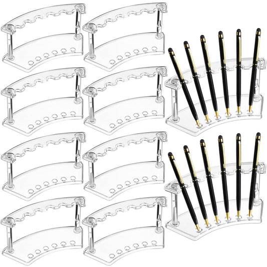 Chinco 10 Pieces Plastic Pen Holder Clear Display Stand 6-slots Display Stand Eyebrow Pen Makeup Brush Rack Organizer for Back to School Office Home Supplies, Vertical