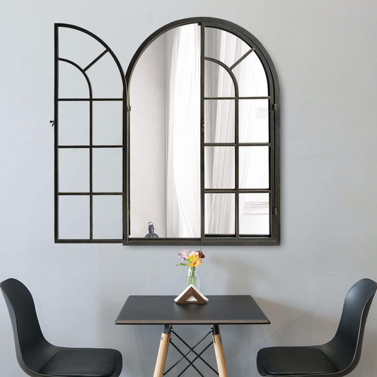 ironsmithn Arched Window Mirror, 36"x24" Grid Mirrors, Windowpane Mirror, Black Metal Arch Mirrors for Decor Living Room Fireplace Entryway Bedroom Hallway