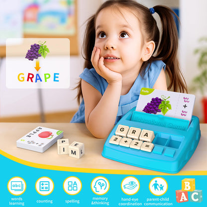 Educational Toys Learning Games for Kids 3-8, Matching Letter Spelling Early Math Game for Preschool& Kindergarten Kids Boys and Girls Light Blue ，Christmas Birthday gift for 4 5 6 7 boys girls