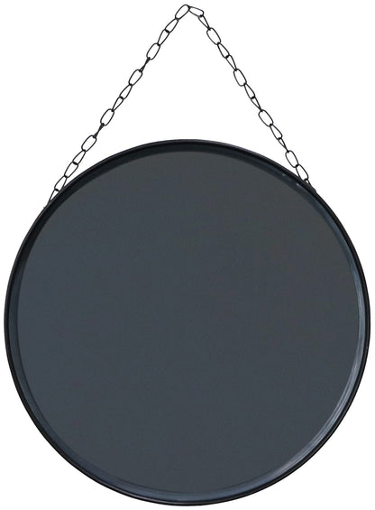 SANY DAYO HOME 12 inch Real Glass Black Round Mirror with Chain, Metal Framed Small Wall Hanging Circle Bathroom Shower Mirror for Home, Office, Door, Locker