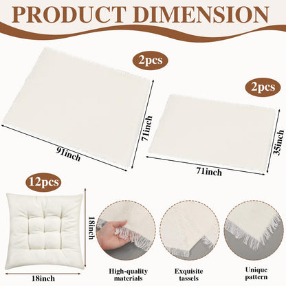Novabright 20 Pcs Picnic Kit Folding Picnic Table 59'' x 20.5'' Large Outdoor Boho Blanket 91'' x 71'' Beige Table Runner 6 Floor Pillows Cushions Woven Cotton Oversize Washable for Camp Wedding