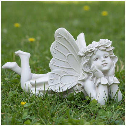 Lying Fairy Garden Statue with Hands on Chin – Outdoor Resin Angel Figurine for Yard, Patio or Lawn Decor – 10.24” Hand-Painted Fairy for Garden Fairy Scenes & Whimsical Outdoor Displays