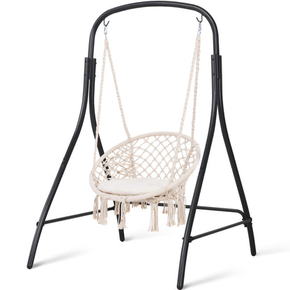 SUNCREAT Indoor Hammock Swing Chair with Stand, Hanging Chair Outdoor with Stand, 400 lbs Capacity, Beige