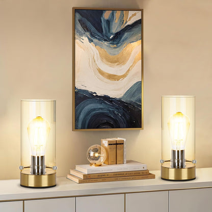 Kukobo Table Lamp for Bedroom Living Room, Bedside Modern Nightstand Lamp with Glass Lamp Shape, 2700K 6W Glass Bulb Included(Gold).