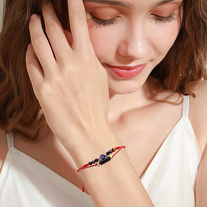 MTJAHPS Protection Bracelet, empath protection, black obsidian Crystals and Healing Stones Bracelet for Women ，Luck ，Anxiety and Stress Clam Bracelet (Evil Eye 7 Knot)