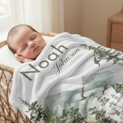 Personalized Woodland Baby Blanket with Name, Custom Name Blanket for Boy, Printed in USA, Super Soft Blankets for Newborn, Customized Gifts for Baby Shower Birthday Christmas
