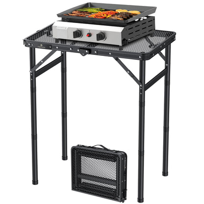 FUNYKICH Folding Grill Table for Outside, 3 Height Adjustable Portable Camping Tables, Lightweight Metal Aluminum Outdoor Table with Portable Handle for Camping, Picnic, BBQ, 23''x16'', Black
