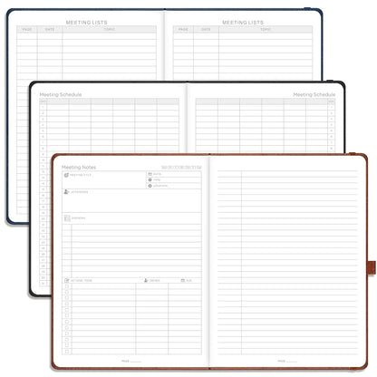 EMSHOI Meeting Notebook for Work with Sticky Tabs - 240 Pages, A4 Size Project Planner, PU Leather Meeting Agenda/Minutes Organizer for Women Men, Note Taking, Office & Business, 8.3"x11.7", Coffee