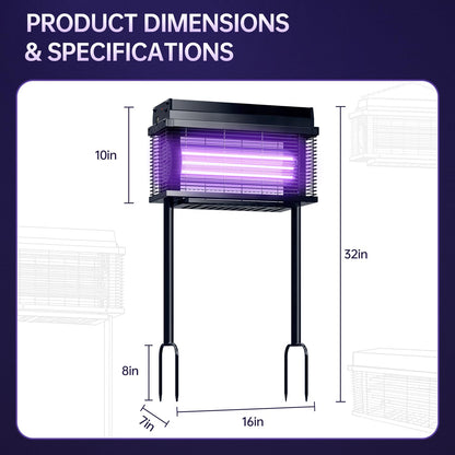 Spansol Solar Bug Zapper Outdoor, Purple UV Mosquito Zapper with Smart Rain Off Rechargeable Mosquito Killer Lamp, Wireless Solar Powered Fly Trap for Yard Patio RV Camping (Black)