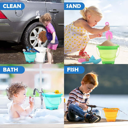 Dreamon Beach Toys for Kids 3-10, Collapsible Sand Toys Include 3 Pack Foldable Buckets with Mesh Bag, 24 PCS Beach Mold and Shovels Molds, Travel Sandbox Beach Toys for Toddler