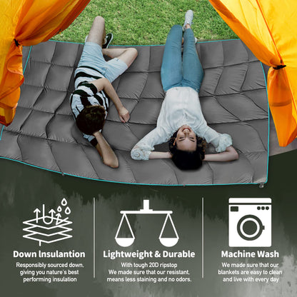 GLORSIGN Outdoor Puffy Camping Blanket, Lightweight Down Alternative Printed Large Ultra Warm Quilt Waterproof for Traveling Picnic Beach Party Cold Weather (Green Mountain)