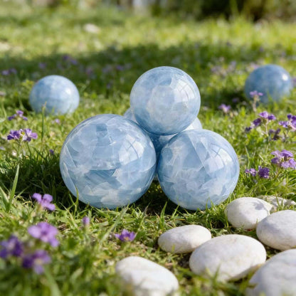 AierCrystal Natural Stone Healing Crystal Sphere Feng Shui Decor Positive Energy Tool for Wealth Meditation Protection Spiritual Space Diameter 4-5cm Celestite Sphere
