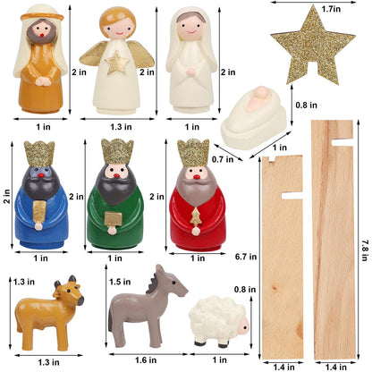 Juegoal Christmas Nativity Sets, Set of 11 Mini Nativity Scene Resin Figurines, Xmas Holy Family Cute Table Ornaments, Religious Holiday Collection Gifts, Baby Jesus Nativity Mantle Shelf Decor
