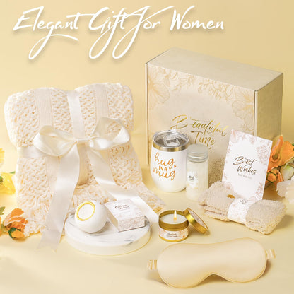 Birthday Gifts for Women,Get Well Soon Gift Baskets for Women,Birthday Gift for Mom, Wife, Girlfriend, Sister,Friend, with Luxury Knitted Throw,Ideal for Comfort,Relaxation, and Care