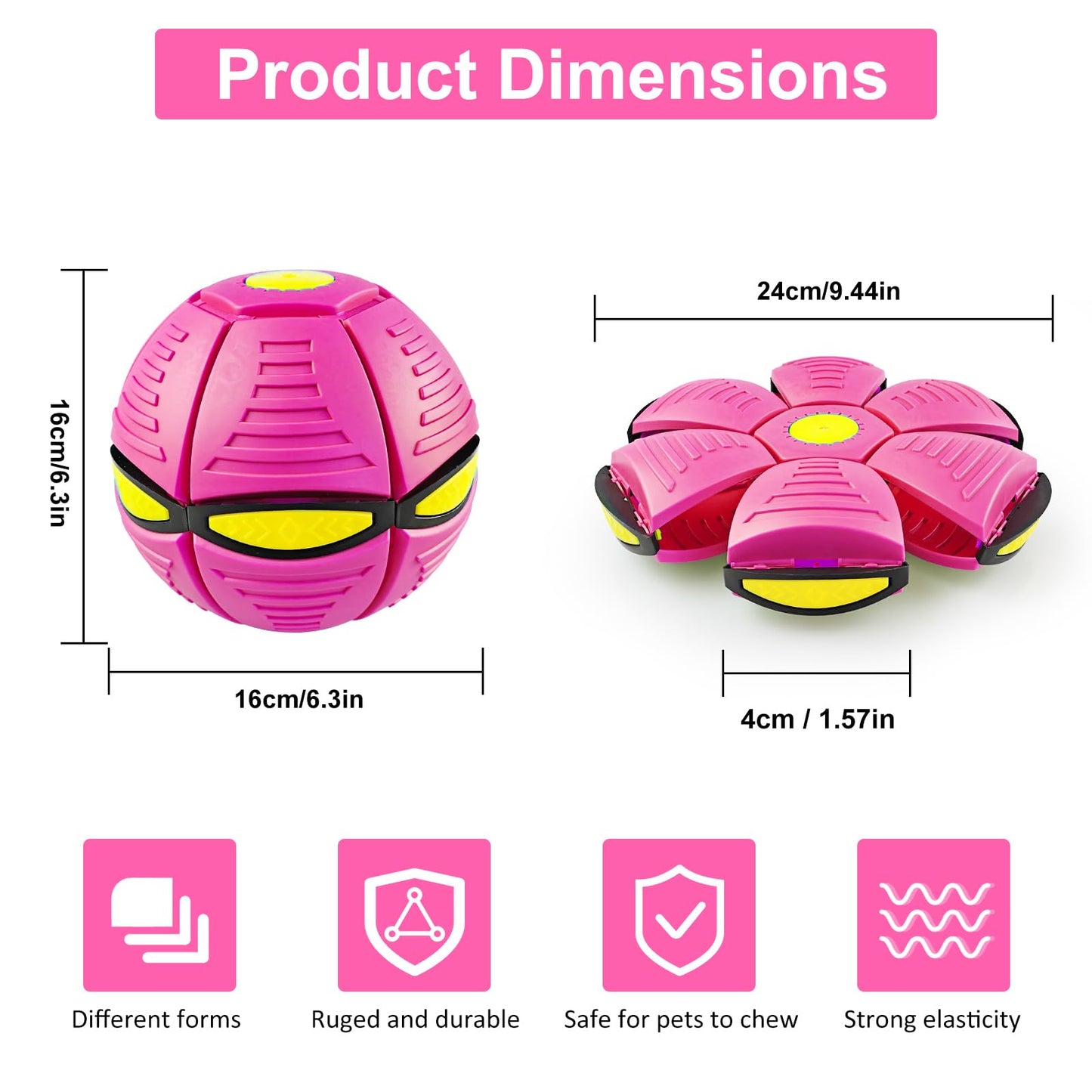 Kikkavo Magic Bouncing Ball 6-Light Dual Form – Pop up, Meta Ball Metaball Transforming Design – Flying Saucer Bouncy – Interactive Bouncing Balls for Parent-Child Interaction – Gift Pack - Pink