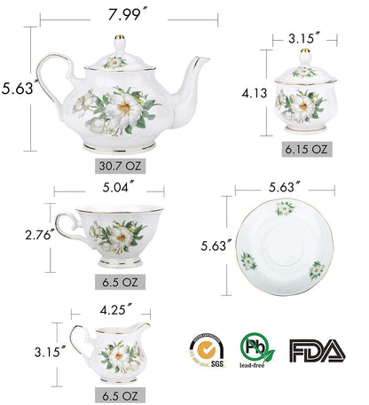 CHENP.HMC Porcelain Tea Set Tea Cup Set 22-Piece Porcelain Ceramic Coffee Tea Gift Sets Cups Saucer Service for 6 Teapot Sugar Bowl Creamer Pitcher and Teaspoons tea pot sets(Camellia)