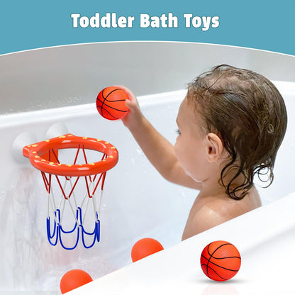 MARPPY Bath Toys – Bathtub Basketball Hoop for Toddlers and Kids, Mold-Free Shower Toy with 4 No-Hole Balls, Fun Bathtub Toys for Boys and Girls