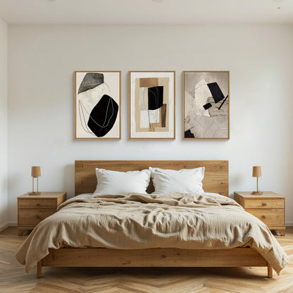 DRACIT Abstract Modern Geometric Framed Canvas Wall Art Set,Neutral Tone Beige Black Brown Wall Decor,Minimalist Textured Line Shape Artwork for Living Room, Bedroom,Farmhouse-24 x36 x3