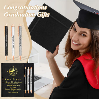 Resurhang 5 Pcs Class of 2026 Graduation Gift Set Inspirational Gifts for Graduation College Motivational Leather Journal Ballpoint Pen with Box for Senior Middle(Black)