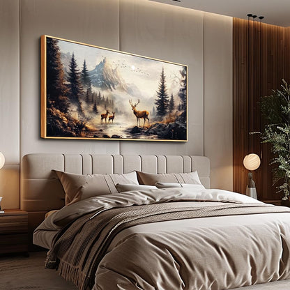 KELIYUAN Large Canvas Wall Decor For Living Room Wall Art For Bedroom Office Murals Landscape Painting Of Elk Mountain Wall Pictures Restaurant Room Modern Home Decoration Wood Framed 24"X48"