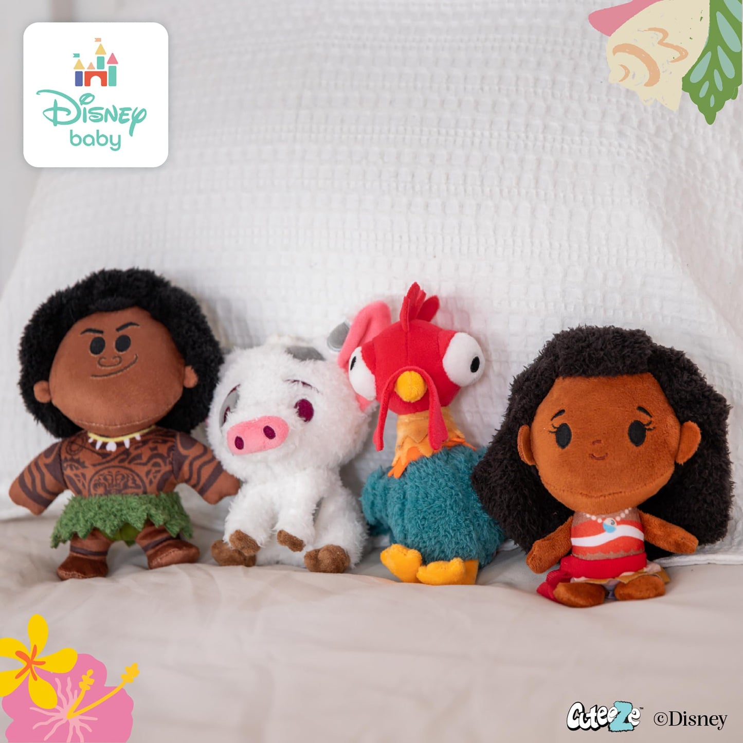 Kids Preferred Disney Baby Moana 4 Piece Cuteeze Set - Moana, Maui, Hey Hey, and Pua Plush - Collectible Stuffed Animals for Babies, Toddlers, & Kids