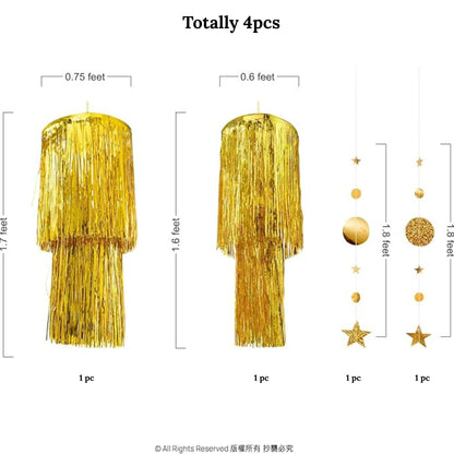 Cheerland Gold Tinsel Chandelier Mothers Day Party Decor 2 Tier Haning Fringed Circle Star Garland for Graduation Birthday Anniversary Bridal Shower Wedding Ceiling Best Mom Day Decorations Supplies