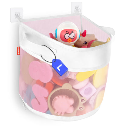 UNEEDE Bath Toy Organizer,4.15 Gallons Bathtub Toy Storage Organizer,Quick Access Bath Toy Holder For Bathtub,Baby Organizer And Storage,Quick Dry Baby Bath Toy Storage For Tub,Mesh Shower Caddy(Pink)