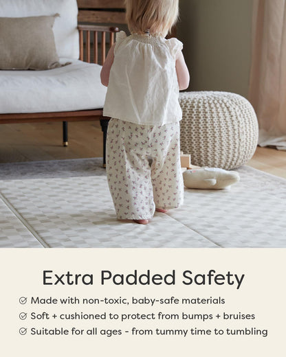 House of Noa Foldable Baby Tumbling Mat – Padded Baby Play Mat for Floor | Memory FoamnMat for Baby | Foldable Kids Play Mat Durable, Stylish, and Cushioned Design | 4'x6' | Checker Almond