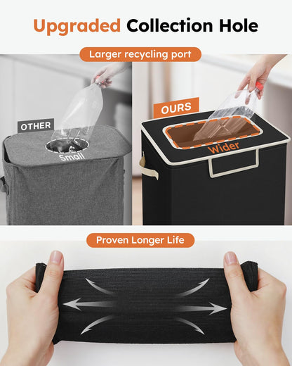 SOLEDI Recycle Bins for Kitchen,26 Gallon Recycling Bin with Lid and 2 Removeable Reusable Inner Bags,Indoor Recycling Trash Can for Collector of Bottles Cans, and Plastic,Black