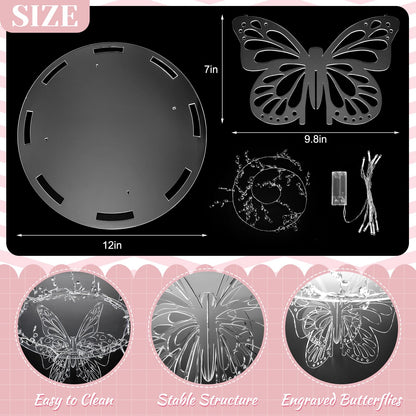Lineshading 12 Butterfly Cake Stand Acrylic Lighted Cake Holder Acrylic Serving Platter with String Lights Water Drop Diamond String Cupcake Stand Round for Wedding Birthday Dessert Table