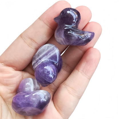 Bacatgem Natural Amethyst Crystal Duck Carving Positive Energy Home Decoration Desk Decor,1.18 Inchs Crystal and Healing Stone Ornament