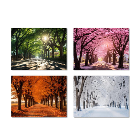 CXHOSTENT 4 Seasons Canvas Wall Art Spring Summer Autumn Winter Four Seasons Picture Prints Colorful Tree Forest Landscape Painting Home Decor Framed (Landscape-2, 12.00"x16.00"x4P)