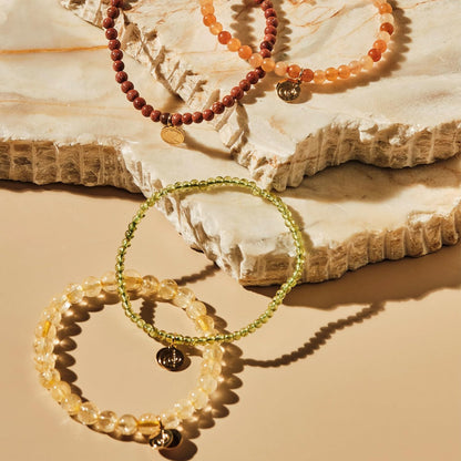 Success Crystal Bracelet Stack 4mm – Healing Stone Beaded Bracelets – Citrine, Peridot, Red Aventurine, Goldstone - Spiritual Energy Jewelry for Abundance, Growth, Manifestation Power, and Ambition - Elastic, Unisex, Gift-Ready