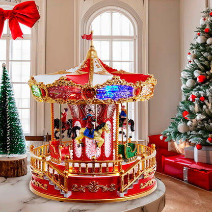 Kurt Adler 11.1-inch Battery Operated Multicolor LED Lighted Musical Santa Carousel with Motion Table Piece