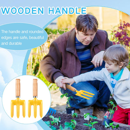 Motionchic 8" Kids Gardening Tools, Metal Beach Sandbox Digging Toys with Wooden Handle, Including Shovel, Rake, Fork and Trowel, Garden Sand Snow Tools for Children Gift Outdoor Gardening(24 Pcs)