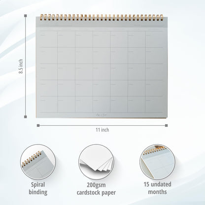 Paper 'n Such- Blank Calendar, Undated Monthly Planner, Simple Desk Agenda -DIY Custom Scrapbook for Photos -15 Sheets, Spiral Bound, Large 8.5x11", Customizable for Home, Office, or School