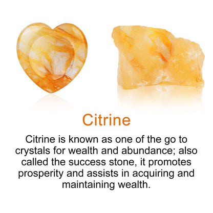 LEADGEM Citrine Heart Worry Stone Citrine Crystals Heart Shaped Thumb Stone Palm Love Citrine Gemstone Stones with Gifts Box 1.7”