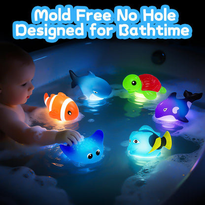 ZGLYMUS Light Up Bath Toys,No Hole Mold Free Baby Bath Toys,Ocean Animal Water-Activated Lights Flashes and Change Color,Sensory Lights Toys for Babies and Toddlers,Bathtub,Shower,Water Table, Pool